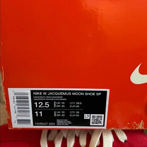 Nike x Jacquemus Moon Shoes Size 12.5 Women. Color Red. NEW! - Picture 5 of 6